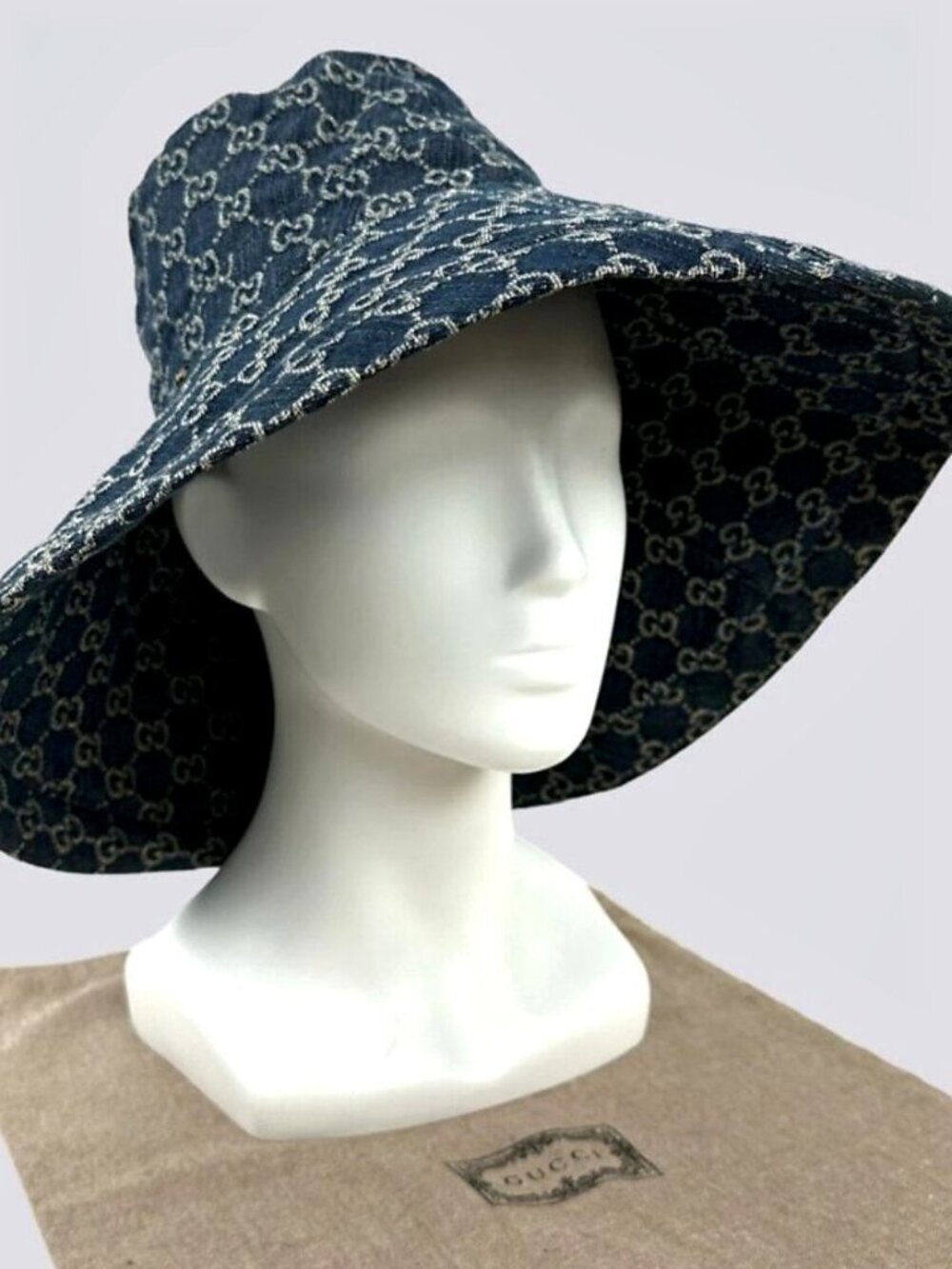 Gucci Vintage GG Denim Double Sided Wide Brim Outdoor Hat